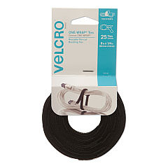 VELCRO Brand ONE-WRAP Pre-Cut Thin Ties, 0.25" x 8", Black, 25/Pack (91141)