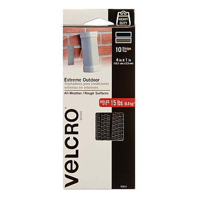 VELCRO Brand Heavy-Duty Fasteners, Extreme Outdoor Performance. 1" x 4", Titanium, 10/Pack (90812)