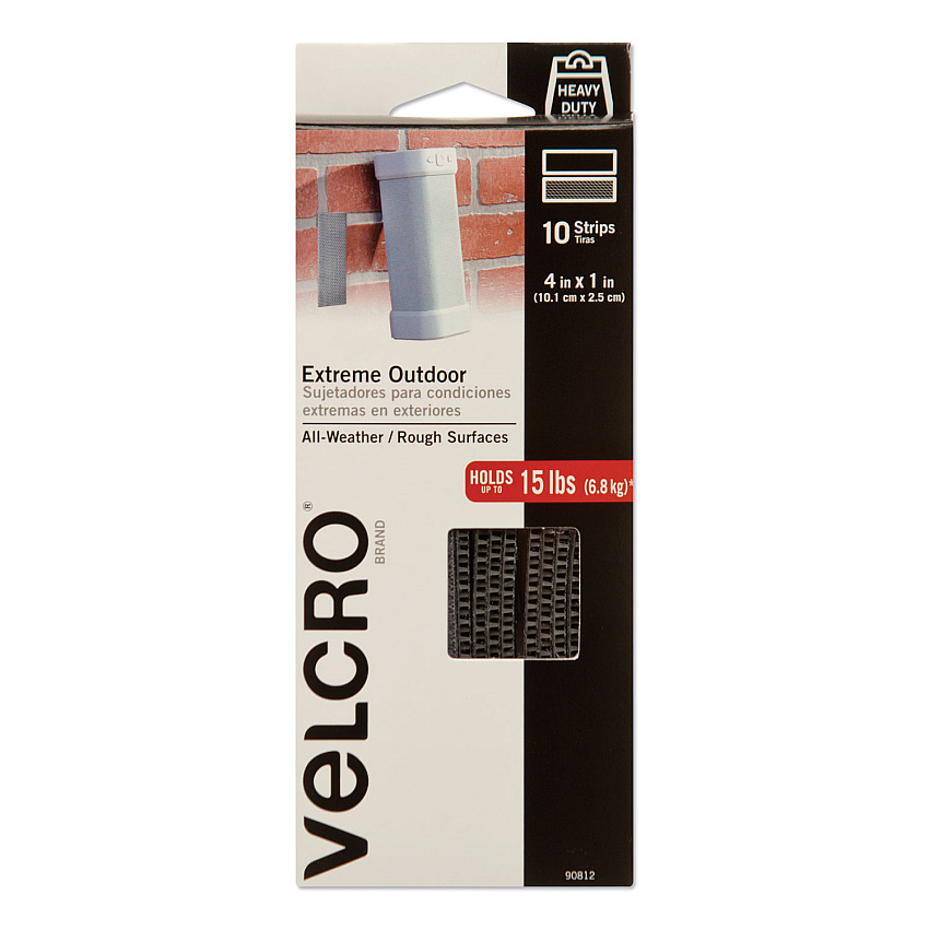 VELCRO Brand Heavy-Duty Fasteners, Extreme Outdoor Performance. 1" x 4", Titanium, 10/Pack (90812)
