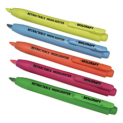 AbilityOne 7520015548211 SKILCRAFT Retractable Highlighter, Assorted Ink Colors, Chisel Tip, Assorted Barrel Colors, 5/Set