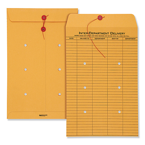 Quality Park Brown Kraft String and Button Interoffice Envelope, #98, One-Sided Five-Column Format, 10 x 15, Brown Kraft, 100/Carton (63564)