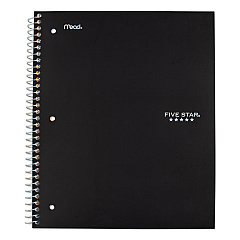 Five Star Wirebound Notebook, 1 Subject, Medium/College Rule, Black Cover, 11 x 8.5, 100 Sheets (72057)