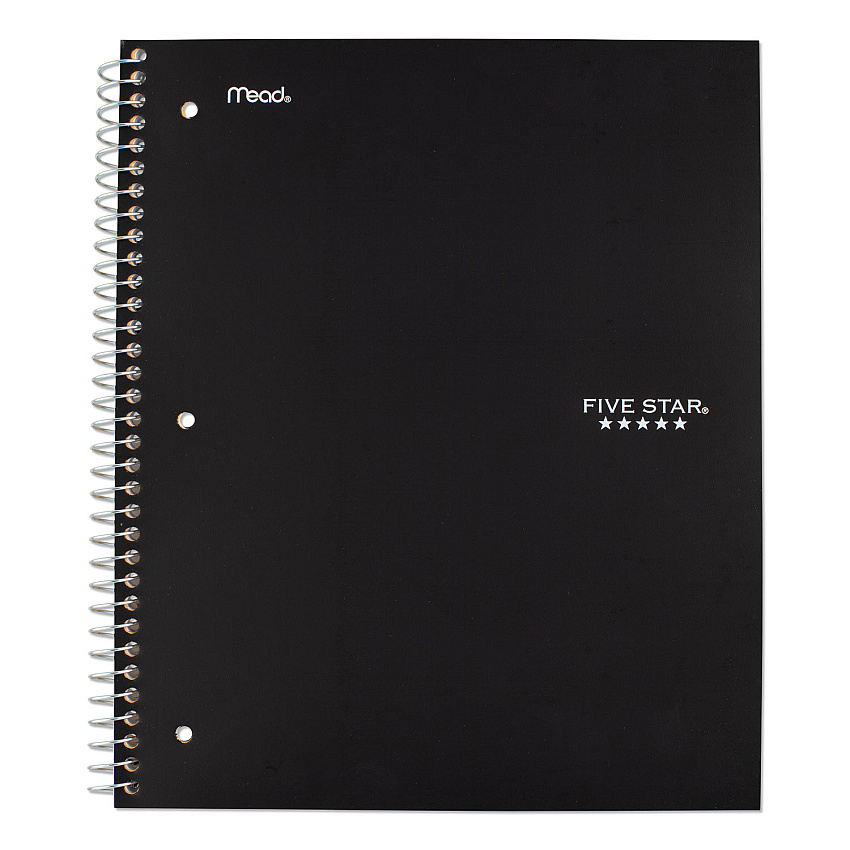 Five Star Wirebound Notebook, 1 Subject, Medium/College Rule, Black Cover, 11 x 8.5, 100 Sheets (72057)