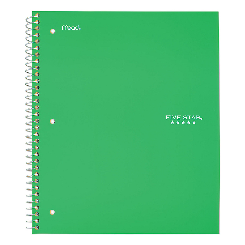 Five Star Wirebound Notebook, 1 Subject, Medium/College Rule, Green Cover, 11 x 8.5, 100 Sheets (72055)