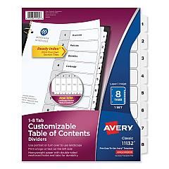 Avery Customizable TOC Ready Index Black and White Dividers, 8-Tab, Letter (11132)