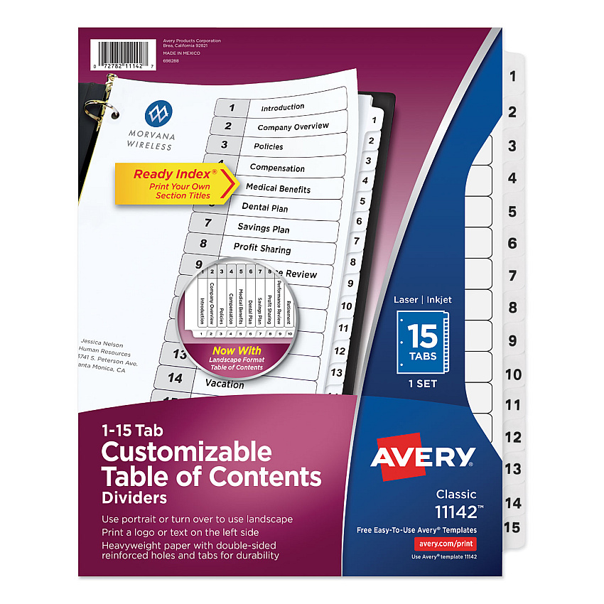 Avery Customizable TOC Ready Index Black and White Dividers, 15-Tab, Letter (11142)