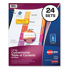 Avery Customizable TOC Ready Index Multicolor Dividers, 5-Tab, Letter, 24 Sets (11167)
