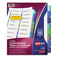 Avery Customizable TOC Ready Index Double Column Multicolor Dividers, 16-Tab, Letter (11320)