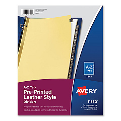 Avery Preprinted Black Leather Tab Dividers w/Gold Reinforced Edge, 25-Tab, Ltr (11350)