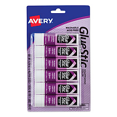 Avery Permanent Glue Stic Value Pack, 0.26 oz, Applies Purple, Dries Clear, 6/Pack (98096)