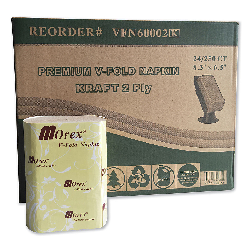 GEN Premium V-Fold Pop-Up Dispenser Napkin, 6.5 x 5, Brown, 6,000/Carton (VFN60002K)