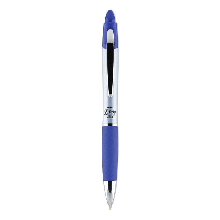 Zebra Z-Grip MAX Ballpoint Pen, Retractable, Medium 1 mm, Blue Ink, Silver Barrel, 12/Pack (22420)