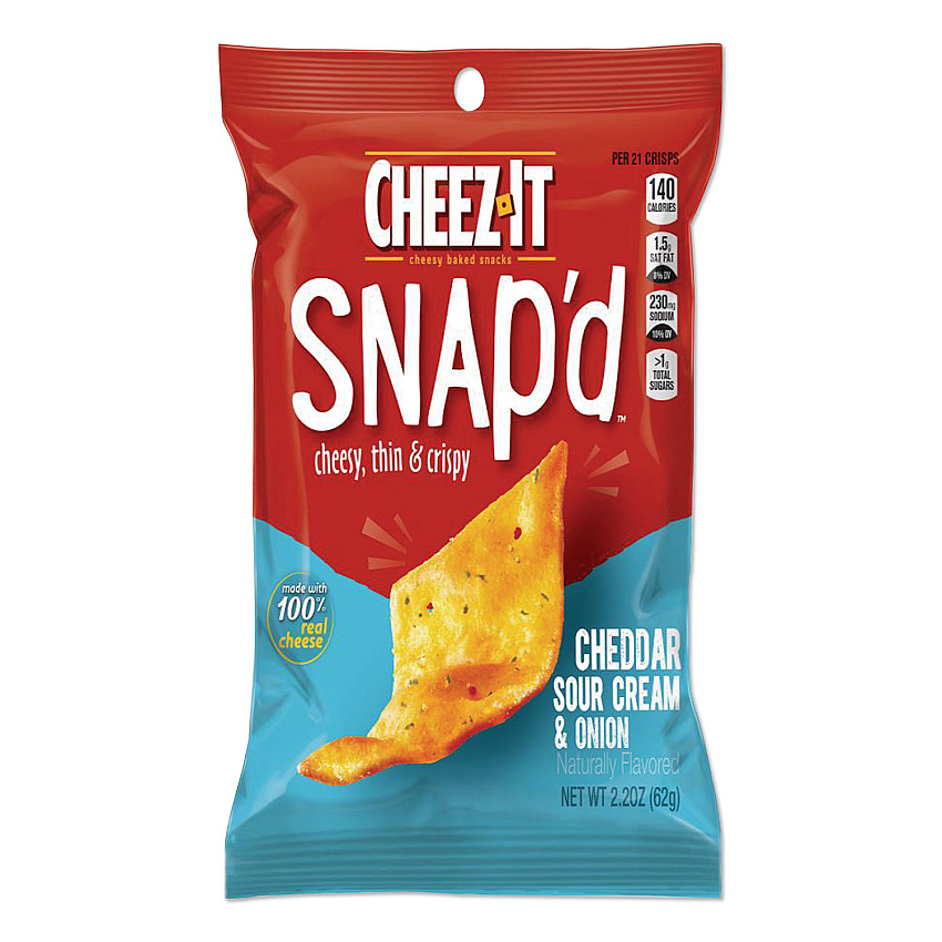 Sunshine Cheez-it Snap'd Crackers, Cheddar Sour Cream and Onion, 2.2 oz Pouch, 6/Pack (11460)