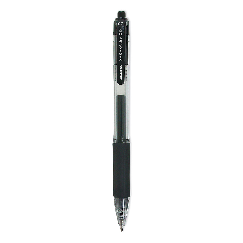 Zebra Sarasa Dry Gel X20 Gel Pen, Retractable, Medium 0.7 mm, Black Ink, Clear Barrel, 10/Pack (46871)