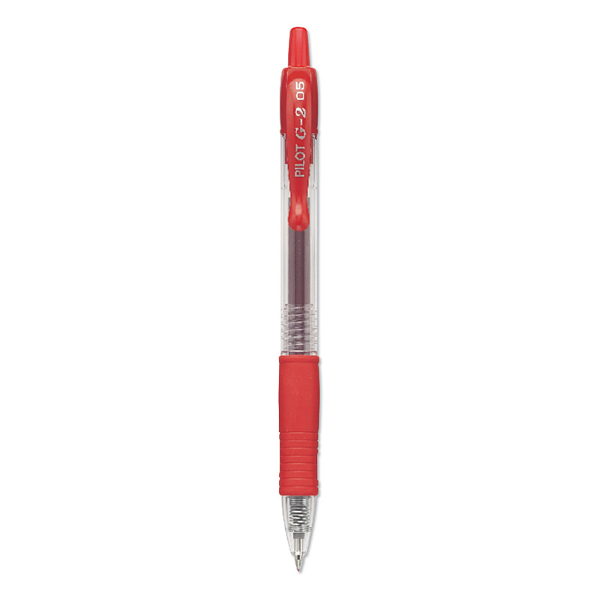 Pilot G2 Premium Gel Pen, Retractable, Extra-Fine 0.5 mm, Red Ink, Smoke Barrel, Dozen (31004)