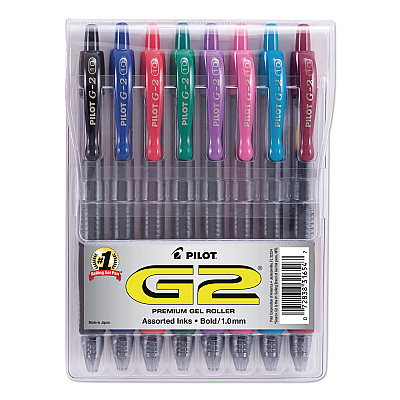Pilot G2 Premium Gel Pen Convenience Pack, Retractable, Bold 1 mm, Assorted Ink and Barrel Colors, 8/Pack (31654)