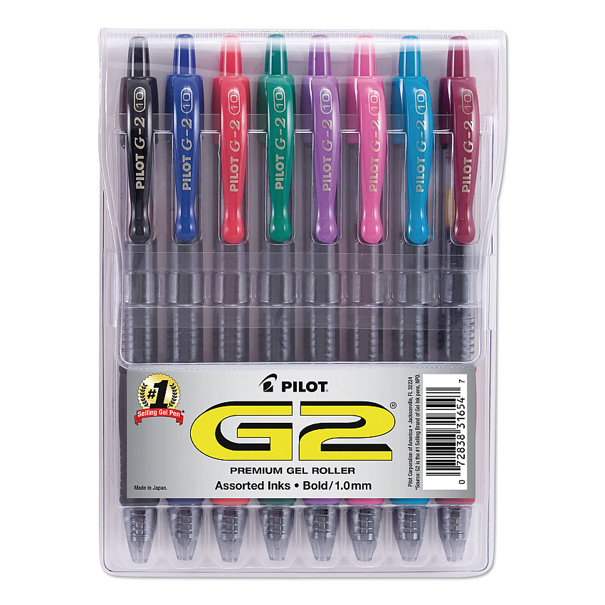 Pilot G2 Premium Gel Pen Convenience Pack, Retractable, Bold 1 mm, Assorted Ink and Barrel Colors, 8/Pack (31654)