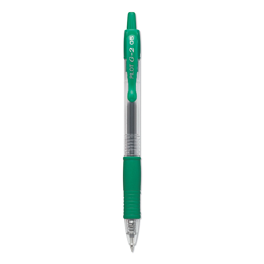 Pilot G2 Premium Gel Pen, Retractable, Extra-Fine 0.5 mm, Green Ink, Smoke Barrel, Dozen (31005)