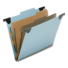 AbilityOne 7530016216198 SKILCRAFT Hanging Classification Folders, Letter Size, 2 Dividers, 2/5-Cut Exterior Tabs, Light Blue, 10/Box