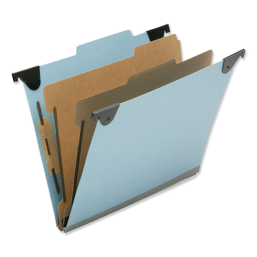 AbilityOne 7530016216198 SKILCRAFT Hanging Classification Folders, Letter Size, 2 Dividers, 2/5-Cut Exterior Tabs, Light Blue, 10/Box