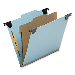 AbilityOne 7530013723102 SKILCRAFT Hanging Classification Folders, Letter Size, 1 Divider, 2/5-Cut Exterior Tabs, Light Blue, 10/Box