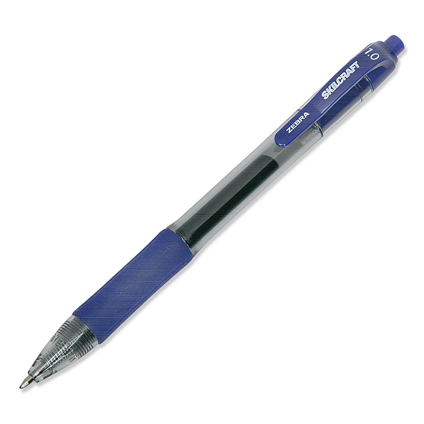AbilityOne 7520016473138 SKILCRAFT Gel Pen, Retractable, Bold 1 mm, Blue Ink, Clear/Blue Barrel, Dozen
