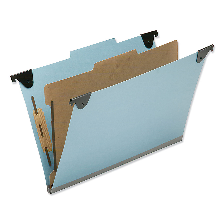 AbilityOne 7530016216200 SKILCRAFT Hanging Classification Folders, Legal Size, 1 Divider, 2/5-Cut Exterior Tabs, Light Blue, 10/Box