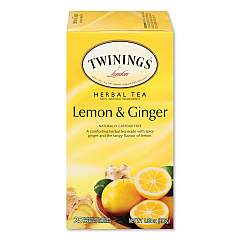 TWININGS Tea Bags, Lemon and Ginger, 1.32 oz Tea Bag, 25 Tea Bags/Box (85145)