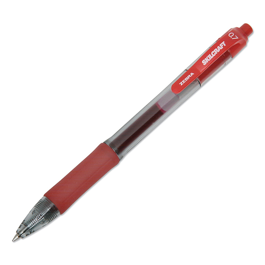AbilityOne 7520016826565 SKILCRAFT Zebra Gel Pen, Retractable, Medium 0.7 mm, Red Ink, Clear Barrel, Dozen