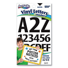 ArtSkills Poster and Bulletin Board Vinyl Letters and Numbers, Black, 1" and 2" h, 250/Pack (PA1349)