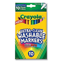 Crayola Ultra-Clean Washable Markers, Fine Line Precision Bullet Tip, Assorted Colors, 10/Box (587852)