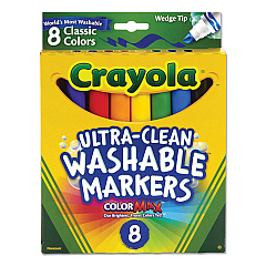 Crayola Ultra-Clean Washable Markers, Fine/Broad Wedge/Chisel Tips, Assorted Colors, 8/Box (587208)