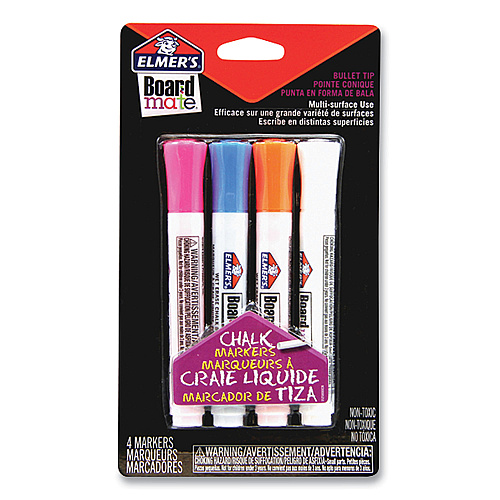 Elmer's Boardmate Wet Erase Chalk Markers, Broad Bullet Tip, Assorted Colors, 4/Pack (E152MELM)