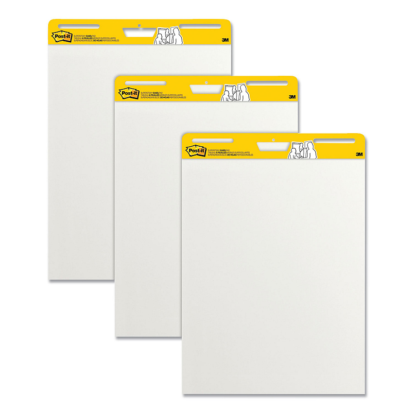 Post-it Easel Pads Super Sticky Vertical-Orientation Self-Stick Easel Pads, Unruled, 25 x 30, White, 30 Sheets, 3/Pack (559VAD203PK)