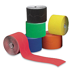 Pacon Bordette Decorative Border, 2.25" x 50 ft Roll, Apple Green, Black, Canary, Flame, Orange, Royal Blue, 6/Carton (37450)
