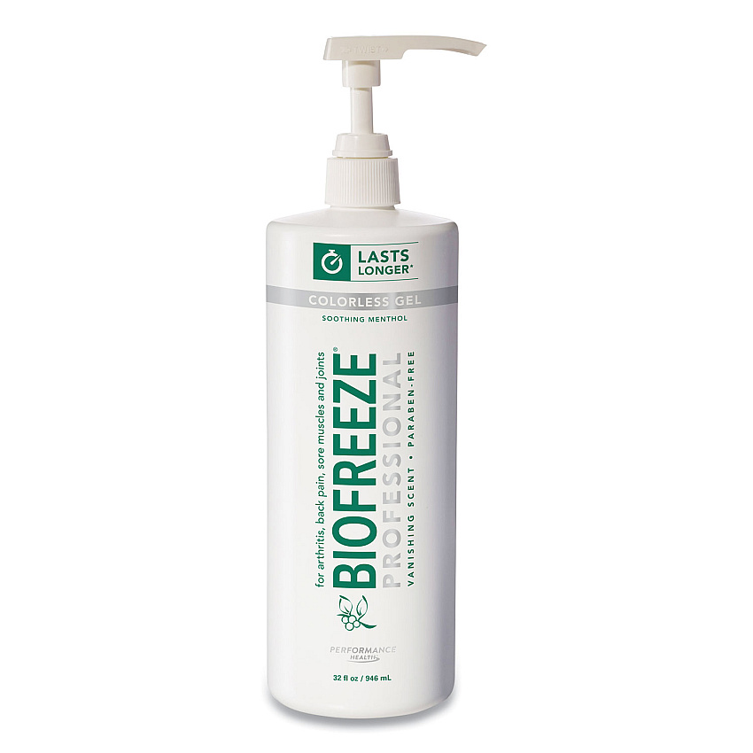 BIOFREEZE Fast Acting Menthol Pain Relief Topical Analgesic, Colorless Gel, 32 oz Pump Bottle (13431)