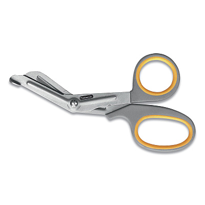 First Aid Only Titanium-Bonded Angled Medical Shears, 7" Long, 3" Cut Length, Gray/Yellow Offset Handle (90292)
