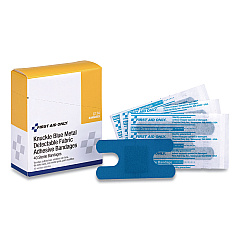 First Aid Only Blue Metal Detectable Fabric Adhesive Bandages, Four-Wing Knuckle, 1.5 x 3, 40/Box (G174)