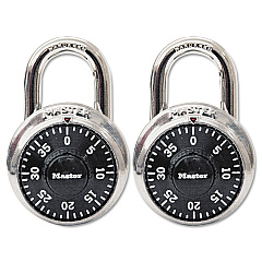 Master Lock Combination Lock, Stainless Steel, 1 7/8" Wide, Black Dial, 2/Pack (1500T)