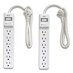 NXT Technologies Surge Protector, 6 AC Outlets, 2.5 ft Cord, 500 J, White, 2/Pack (24324332)