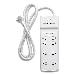 NXT Technologies Surge Protector, 8 AC Outlets/2 USB Ports, 6 ft Cord, 2,100 J, White (24324337)