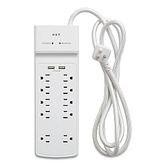 NXT Technologies Surge Protector, 10 AC Outlets/2 USB Ports, 6 ft Cord, 3,000 J, White (24324338)