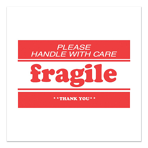 Decker Tape Products Pre-Printed Message Labels, Fragile-Please Handle with Care-Thank You, 2 x 3, White/Red, 500/Roll (DL1271B)