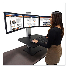Victor High Rise Electric Triple Monitor Standing Desk Workstation, 28 x 23 x 20, Black/Aluminum (DC475)