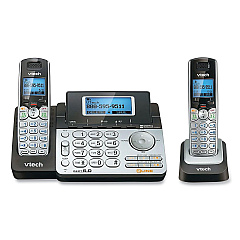 Vtech DS6151-2 Two-Handset Two-Line Cordless Phone with Answering System, Black/Silver (80088300)