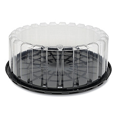 Pactiv Evergreen Plastic Cake Container, Shallow 9" Cake Container, 9" Diameter x 3.38"h, Clear/Black, 90/Carton (YEH89902)