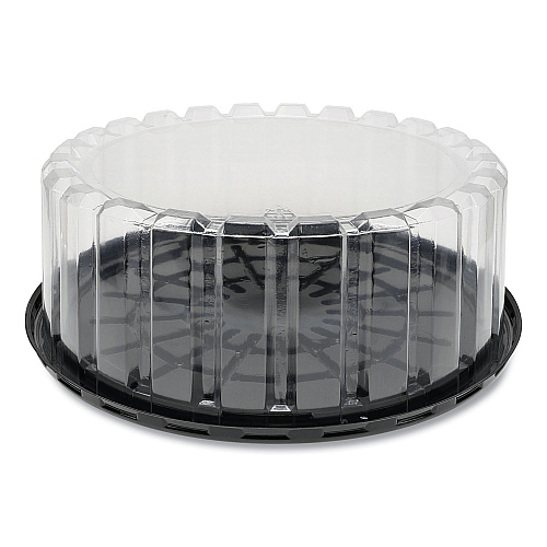 Pactiv Evergreen Plastic Cake Container, Shallow 9" Cake Container, 9" Diameter x 3.38"h, Clear/Black, 90/Carton (YEH89902)
