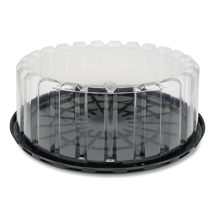 Pactiv Evergreen Plastic Cake Container, Shallow 9" Cake Container, 9" Diameter x 3.38"h, Clear/Black, 90/Carton (YEH89902)