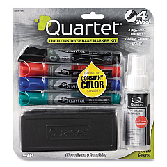 Quartet EnduraGlide Dry Erase Marker Kit with Cleaner and Eraser, Broad Chisel Tip, Assorted Colors, 4/Pack (5001M4SK)