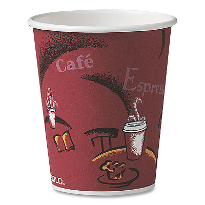 Dart Solo Paper Hot Drink Cups in Bistro Design, 10 oz, Maroon, 1,000/Carton (370SI)